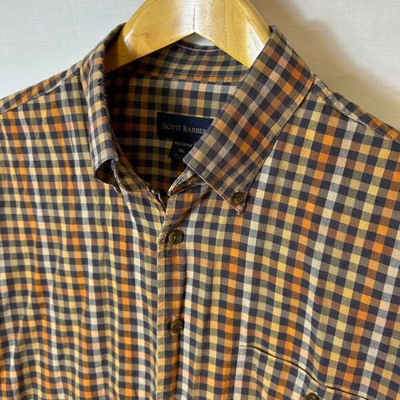 Scott Barber Orange White Navy Check Brushed Twill LS Button-Down Shirt Size XL - Picture 3 of 9